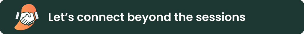 banner reading "Let's connect beyond the sessions" with a handshake icon